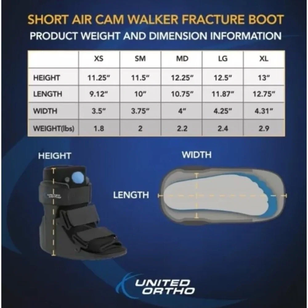 United Ortho Short Air Cam Walker Fracture Boot, Small, Black